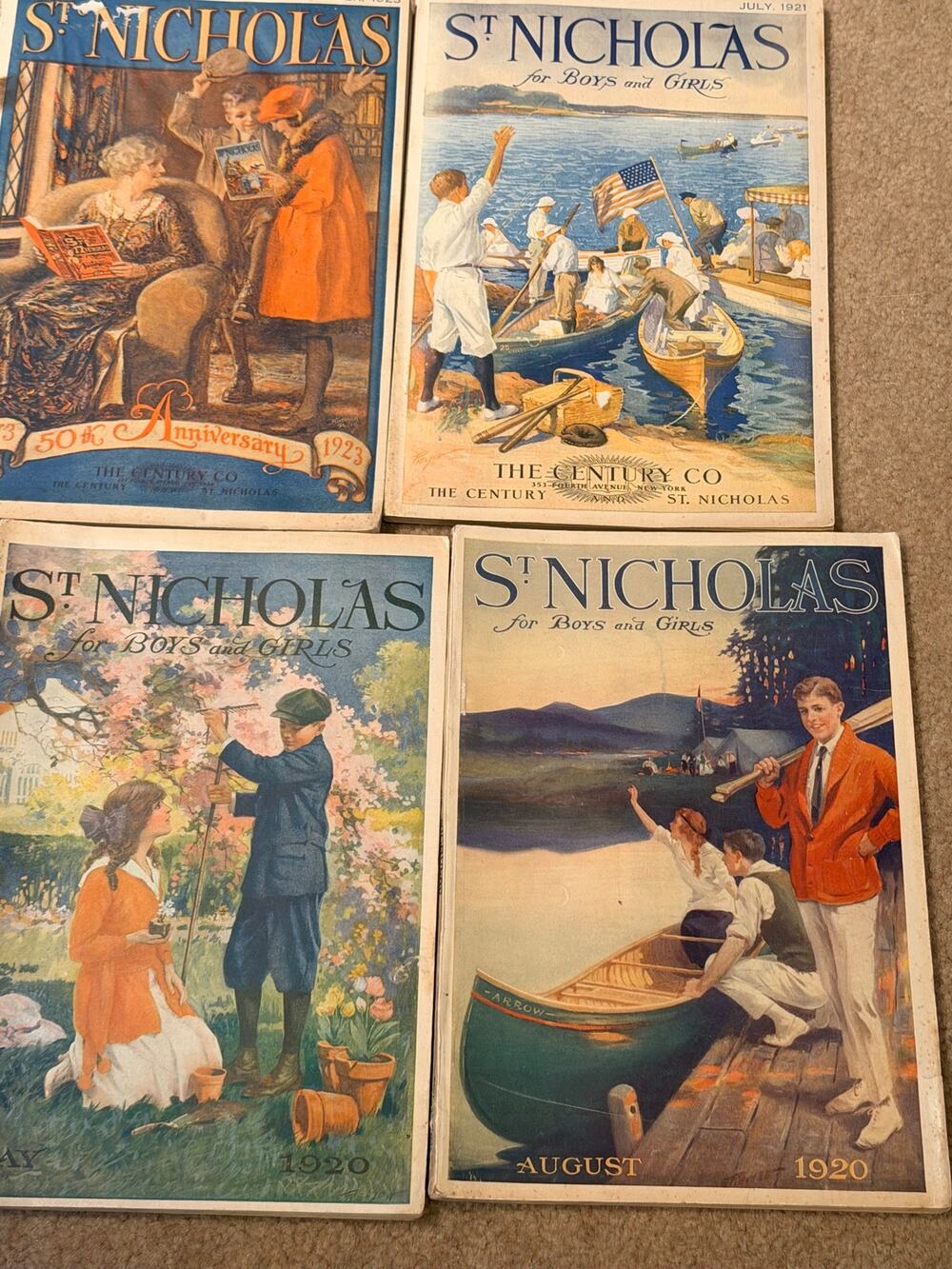 Lot of 4 Vintage ST. NICHOLAS Magazines 1920 1921 1923 Childrens Literature Ads